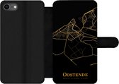 Bookcase Geschikt voor iPhone SE 2020 telefoonhoesje - Oostende - Kaart - Goud - Zwart - Met vakjes - Wallet case met magneetsluiting