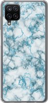 Geschikt voor Samsung Galaxy A12 hoesje - Marmer print - Turquoise - Wit - Siliconen Telefoonhoesje