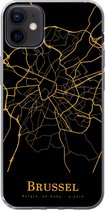 Geschikt voor iPhone 12 mini hoesje - Brussel - Kaart - Goud - Siliconen Telefoonhoesje