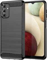 Samsung Galaxy A13 (4G) Hoesje - MobyDefend TPU Gelcase - Geborsteld Metaal + Carbonlook - Zwart - GSM Hoesje - Telefoonhoesje Geschikt Voor Samsung Galaxy A13 (4G)