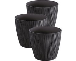 Prosperplast Plantenpot - Set van 3x stuks - antraciet - kunststof - D13 x H11 cm - Stijlvol - buiten/binnen