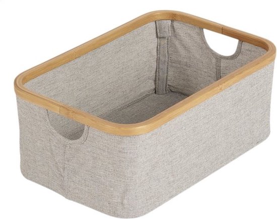 Relaxdays opbergmand bamboe, badkamer, stof, rechthoekig, opvouwbaar, lang & smal, mand, HBD: 14 x 15 x 31 cm, natuur