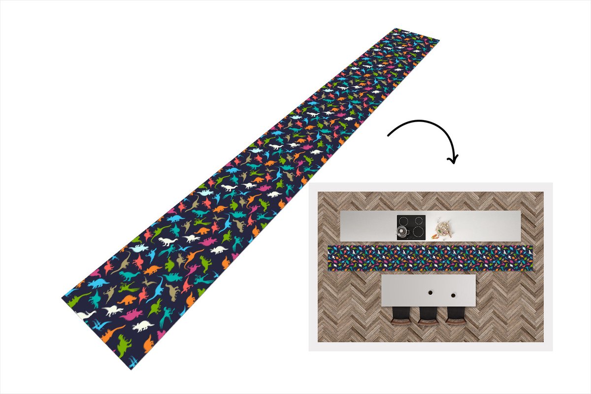 Keukenloper - Keukenmat - Patronen - Dino - Kleuren - 480x60 cm - Keuken vloerkleed
