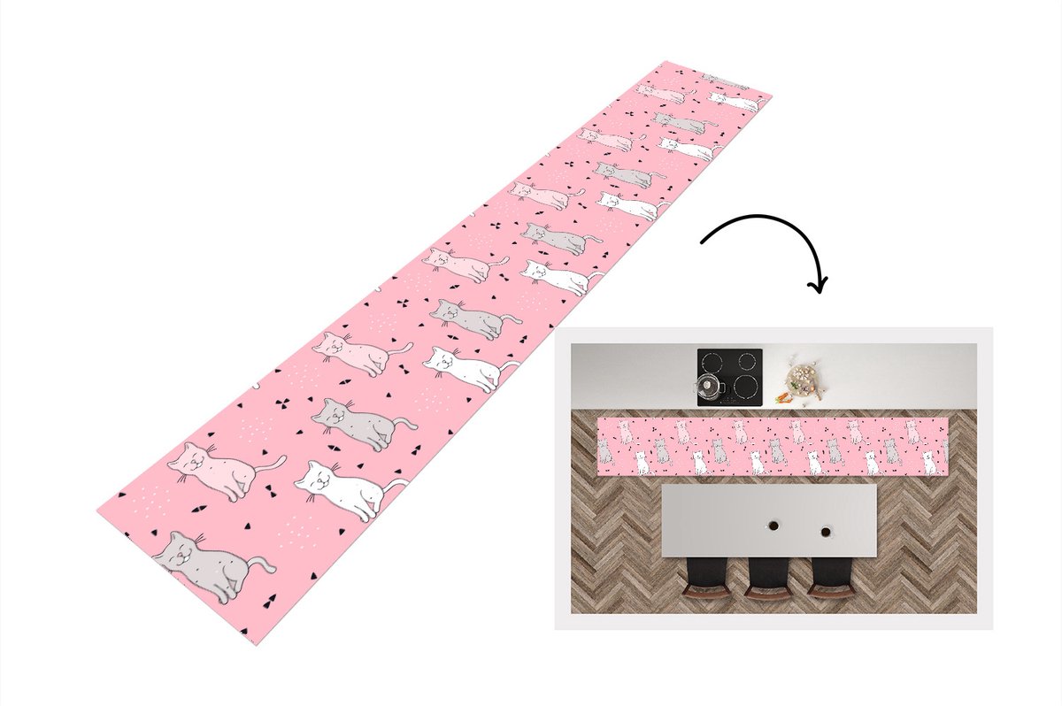 KitchenYeah Keukenloper - Keukenmat - Kat - Huisdieren - Meisje - Design - Keuken vloerkleed Multicolor