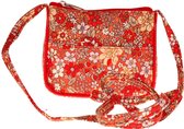 Mini schoudertasje rood met bloemetjes - 11x10 cm