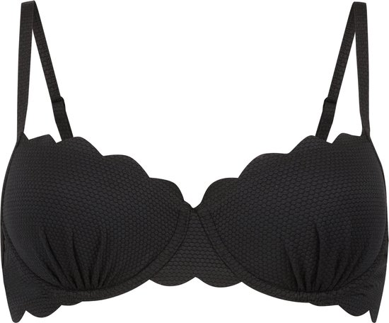 Hunkemöller Dames Badmode Voorgevormde beugel bikinitop Scallop - Zwart - Maat C85