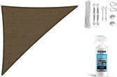 Compleet pakket: Shadow Comfort 90 graden driehoek 5x5x7,1m Japanese Brown met RVS Bevestegingsset en buitendoek reiniger