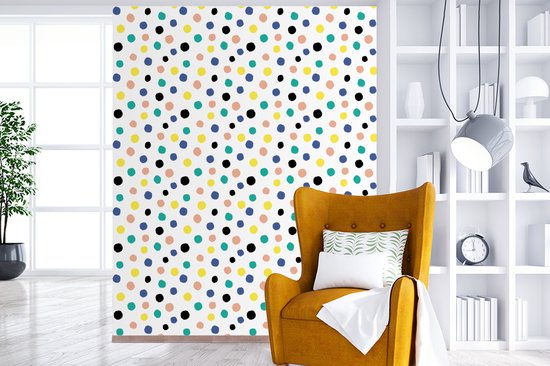 Behang - Fotobehang Stippen - Patronen - Geel - Breedte 225 cm x hoogte 280 cm