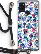 Case Company® - Samsung Galaxy A21s hoesje met Koord - Hibiscus Flowers - Telefoonhoesje met Zwart Koord - Bescherming aan alle Kanten en Over de Schermrand