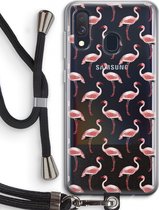 Case Company® - Samsung Galaxy A40 hoesje met Koord - Flamingo - Telefoonhoesje met Zwart Koord - Bescherming aan alle Kanten en Over de Schermrand