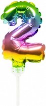 folieballon Rainbow Cake Topper cijfer 2 junior 13 cm