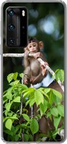Geschikt voor Huawei P40 Pro hoesje - Baby - Aap - Takken - Siliconen Telefoonhoesje