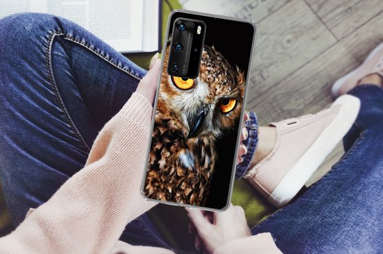 Coque Huawei P40 Pro - Hibou - Zwart - Jaune - Coque de téléphone en Siliconen
