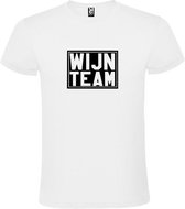 Wit T shirt met print van " Wijn Team " print Zwart size L