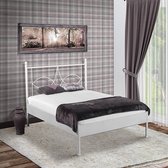 Bed Box Wonen - Metalen bed Sun - wit - 90x210 - lattenbodem - pocketvering - matras