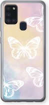 Case Company® - Samsung Galaxy A21s hoesje - White butterfly - Soft Cover Telefoonhoesje - Bescherming aan alle Kanten en Schermrand