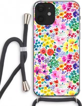 Case Company® - iPhone 12 mini hoesje met Koord - Little Flowers - Telefoonhoesje met Zwart Koord - Extra Bescherming aan alle Kanten en Over de Schermrand