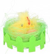 decoratie nestje met kip 8x5 cm groen/geel