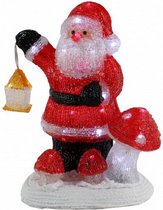beeldje kerstman met licht 37 cm wit/rood