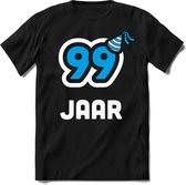 99 Jaar Feest kado T-Shirt Heren / Dames - Perfect Verjaardag Cadeau Shirt - Wit / Blauw - Maat M