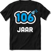 106 Jaar Feest kado T-Shirt Heren / Dames - Perfect Verjaardag Cadeau Shirt - Wit / Blauw - Maat M