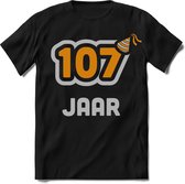 107 Jaar Feest kado T-Shirt Heren / Dames - Perfect Verjaardag Cadeau Shirt - Goud / Zilver - Maat XL