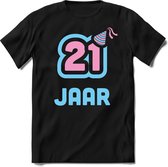 21 Jaar Feest kado T-Shirt Heren / Dames - Perfect Verjaardag Cadeau Shirt - Licht Blauw / Licht Roze - Maat XL