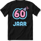 60 Jaar Feest kado T-Shirt Heren / Dames - Perfect Verjaardag Cadeau Shirt - Licht Blauw / Licht Roze - Maat S