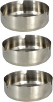Set de 3x cendriers ronds inox gris 9 x 3 cm - Cendrier extérieur
