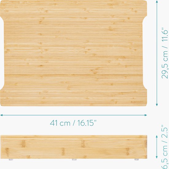 Navaris snijplank met bakjes aan de zijkant - Bamboe snijplank met 2 roestvrijstalen schuiflades - 41 x 29,5 x 6,5 cm - Afbeelding 8