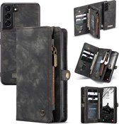 CaseMe - Telefoonhoesje geschikt voor Samsung Galaxy S22 5G - 2 in 1 Book Case en Back Cover - Zwart
