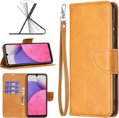 Samsung Galaxy A33 Hoesje - MobyDefend Wallet Book Case Met Koord - Lichtbruin - GSM Hoesje - Telefoonhoesje Geschikt Voor: Samsung Galaxy A33