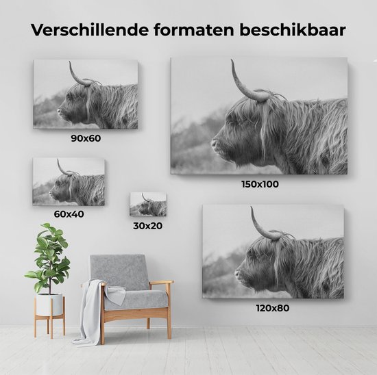 Artaza - Peinture sur toile - Highlander écossais en Zwart et Wit - 60x40 - Photo sur toile - Impression sur toile