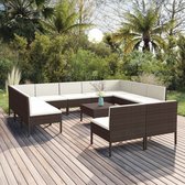 12-delige Loungeset met kussens poly rattan bruin