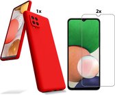 Hoesje Geschikt Voor Samsung Galaxy A22 4G Hoesje Soft Nano Silicone Backcover Gel Rood Met 2x Glazen Screenprotector