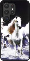 ADEL Siliconen Back Cover Softcase Hoesje Geschikt voor Samsung Galaxy S22 Ultra - Paarden Wit