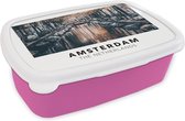 Broodtrommel Roze - Lunchbox - Brooddoos - Amsterdam - Nederland - Water - 18x12x6 cm - Kinderen - Meisje