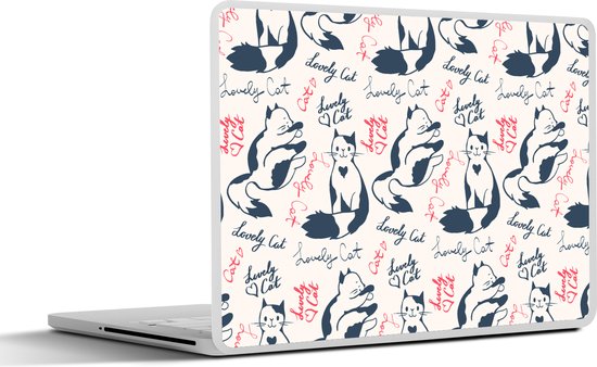 Laptop sticker - 13.3 inch - Patronen - Kat - Quote - Roze - Meisjes - Kinderen - Kids - 31x22,5cm - Laptopstickers - Laptop skin - Cover