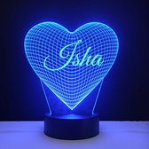 3D LED Lamp - Hart Met Naam - Isha