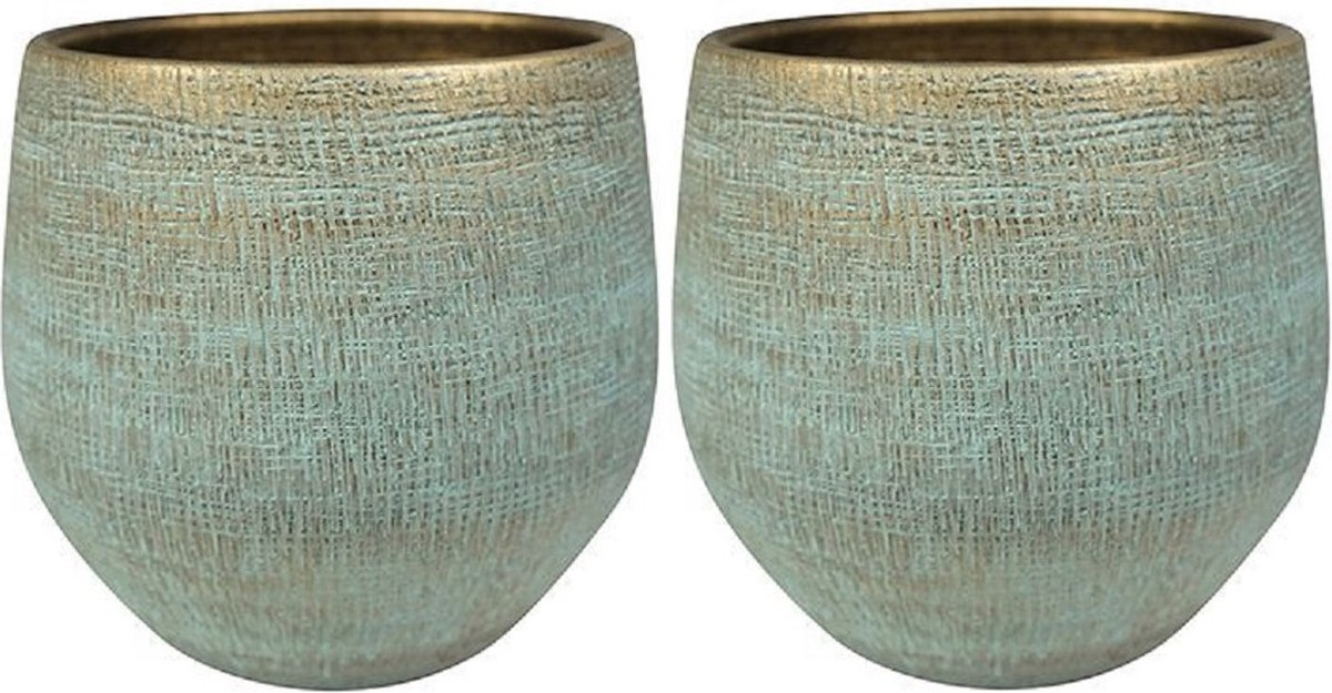 Steege Plantenpot - 2x - moderne look - shiny blauw - D36 x H32 cm - Bloempotten - Keramiek
