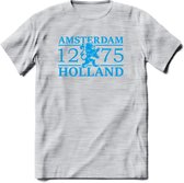 Amsterdam T-Shirt | Souvenirs Holland Kleding | Dames / Heren / Unisex Koningsdag shirt | Grappig Nederland Fiets Land Cadeau | - Licht Grijs - Gemaleerd - L