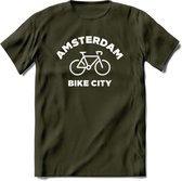 Amsterdam Bike City T-Shirt | Souvenirs Holland Kleding | Dames / Heren / Unisex Koningsdag shirt | Grappig Nederland Fiets Land Cadeau | - Leger Groen - XL