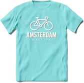 Amsterdam Bike Town T-Shirt | Souvenirs Holland Kleding | Dames / Heren / Unisex Koningsdag shirt | Grappig Nederland Fiets Land Cadeau | - Licht Blauw - XL
