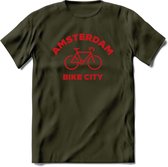 Amsterdam Bike City T-Shirt | Souvenirs Holland Kleding | Dames / Heren / Unisex Koningsdag shirt | Grappig Nederland Fiets Land Cadeau | - Leger Groen - XXL