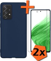 Hoesje Geschikt voor Samsung A53 Hoesje Siliconen Cover Case Met 2x Screenprotector - Hoes Geschikt voor Samsung Galaxy A53 Hoes Back Case - Donkerblauw