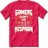 Gamers don't die T-shirt | Geel | Gaming kleding | Grappig game verjaardag cadeau shirt Heren – Dames – Unisex | - Roze - S
