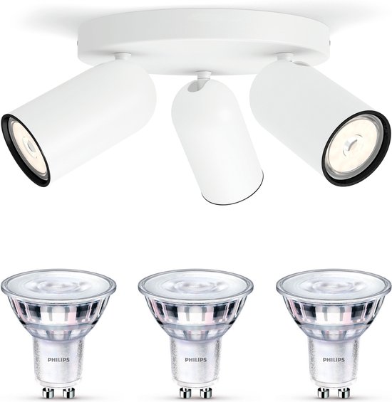 Philips myLiving Pongee Opbouwspot White GU10 - 3 LED Scene Switch Lampen - Wit Licht 50W - Dimbare Plafondspots - Wit