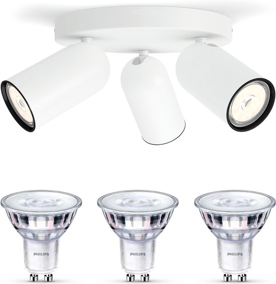 Philips myLiving PONGEE Spot en saillie - Wit - 3 points lumineux - Incl. Philips Switch de Scène LED Gu10 50W