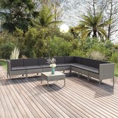 9-delige Loungeset met kussens poly rattan grijs