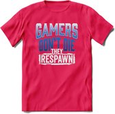 Gamers don't die T-shirt | Donker Blauw | Gaming kleding | Grappig game verjaardag cadeau shirt Heren – Dames – Unisex | - Roze - XXL